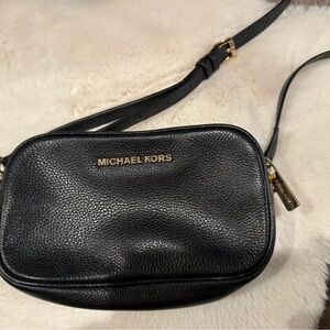 Michael Kors Black Leather Small Crossbody with Gold Hardware